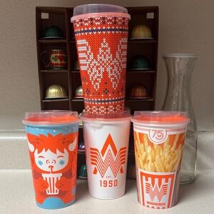 Whataburger Texas Collectible Reusable Cups Set with lids
